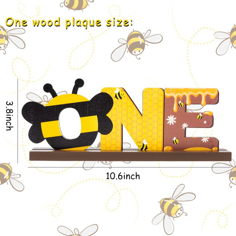 OSNIE Bumble Bee ONE Letter Sign Wooden Table Centerpieces Sweet Bee Party Decor for Baby Boys Girls Summer Honey Theme 1st Birthday Milestone Baby Shower Cake Smash Photo Props for One Year Old - Image 2